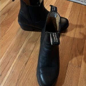 Black Leather Ankle Boots with Pull Tab